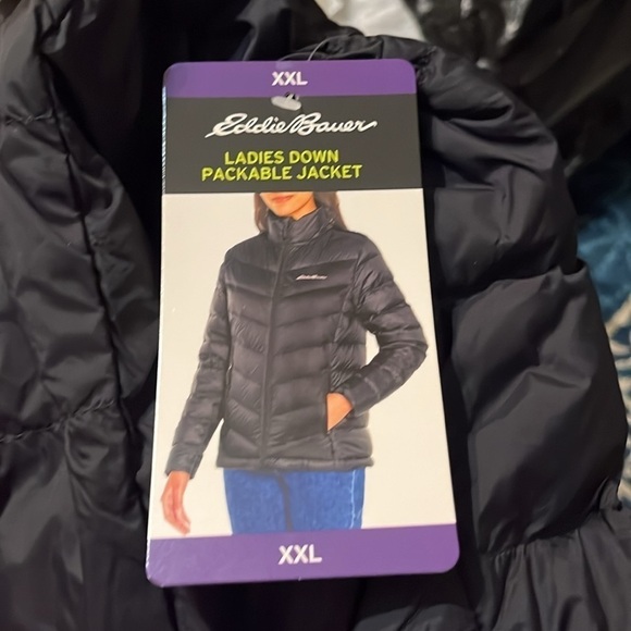 NWT Eddie Bauer Women's Packable Quilted Down Jacket Black XXL - Picture 7 of 7
